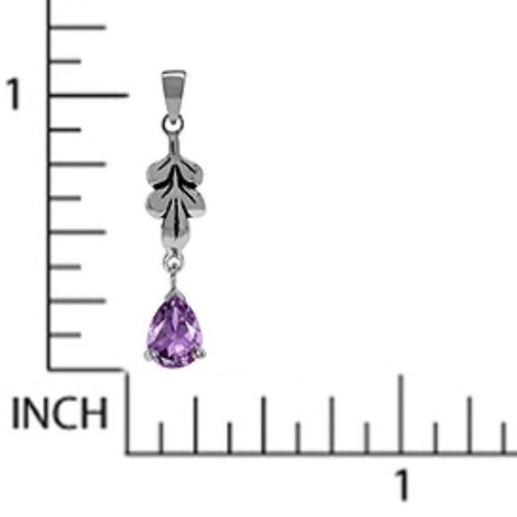 NWT Natural Amethyst 925 Sterling Silver Drop Leaf Flourish Pendant - Picture 6 of 6
